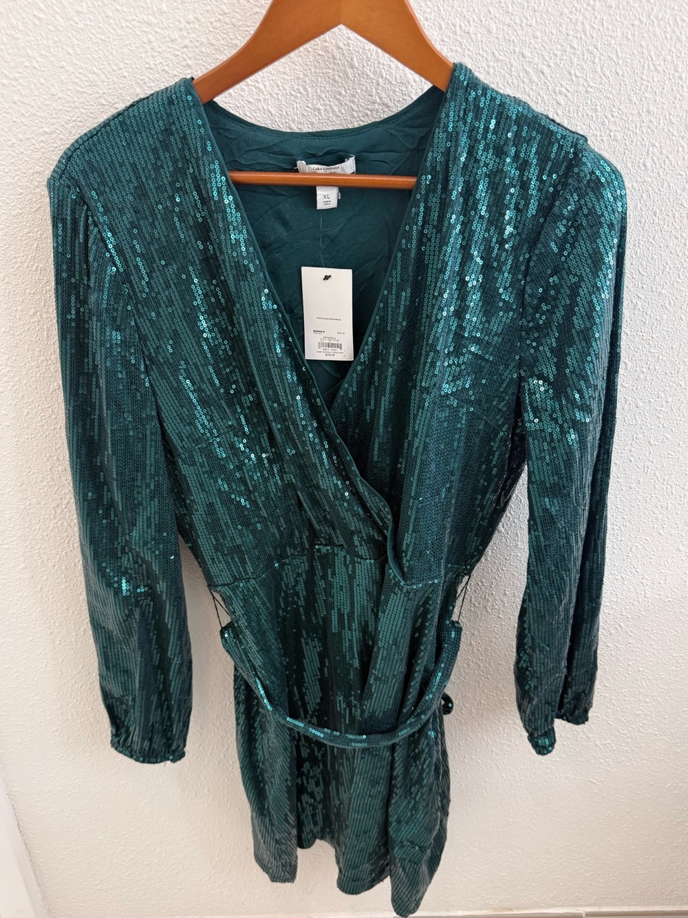 Cara Santana x Nine West Teal Sequin Faux-Wrap Dress – XL NWT